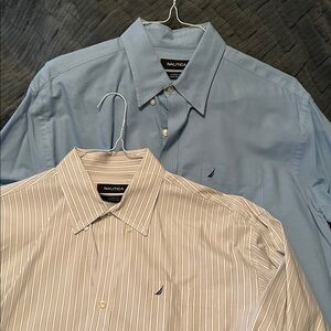 Nautica Men's Oxford Bundle Blue and Striped Button-Down Shirts size16 1/2 34/35